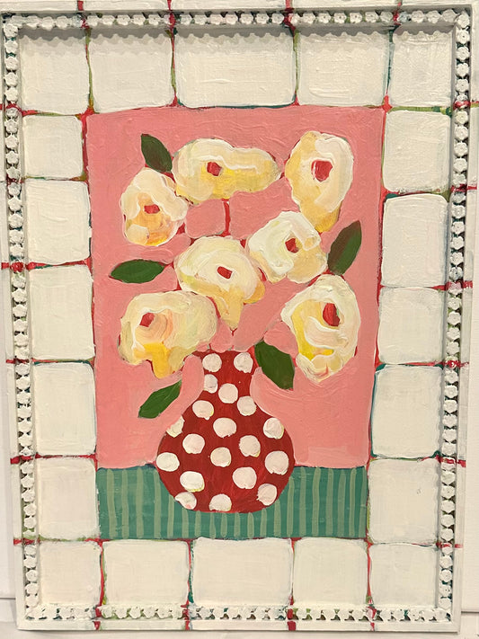 Tile floral with Red Vase