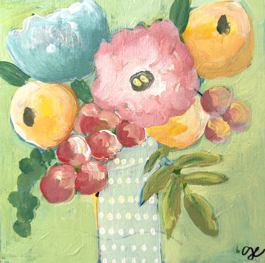 Flowers in Blue Polka Dotted Vase